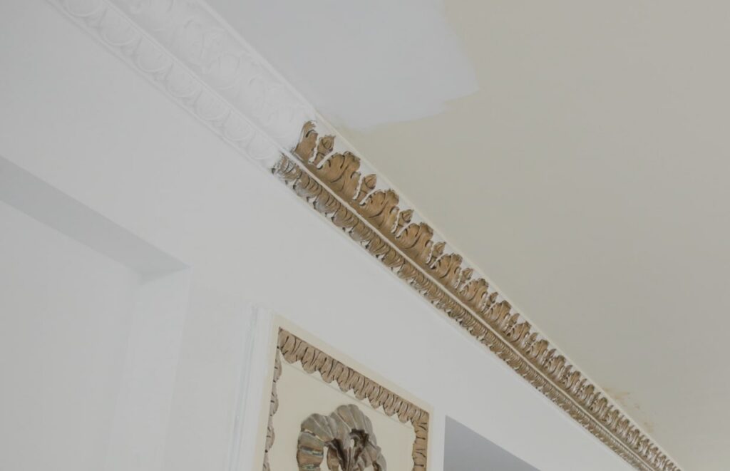 At Powell Hall, Ornamental Details Are Carefully Recreated 3 Outside of the auditorium, newly created plaster details (unfinished at left) were carefully created to look exactly like the original details (finished at right).